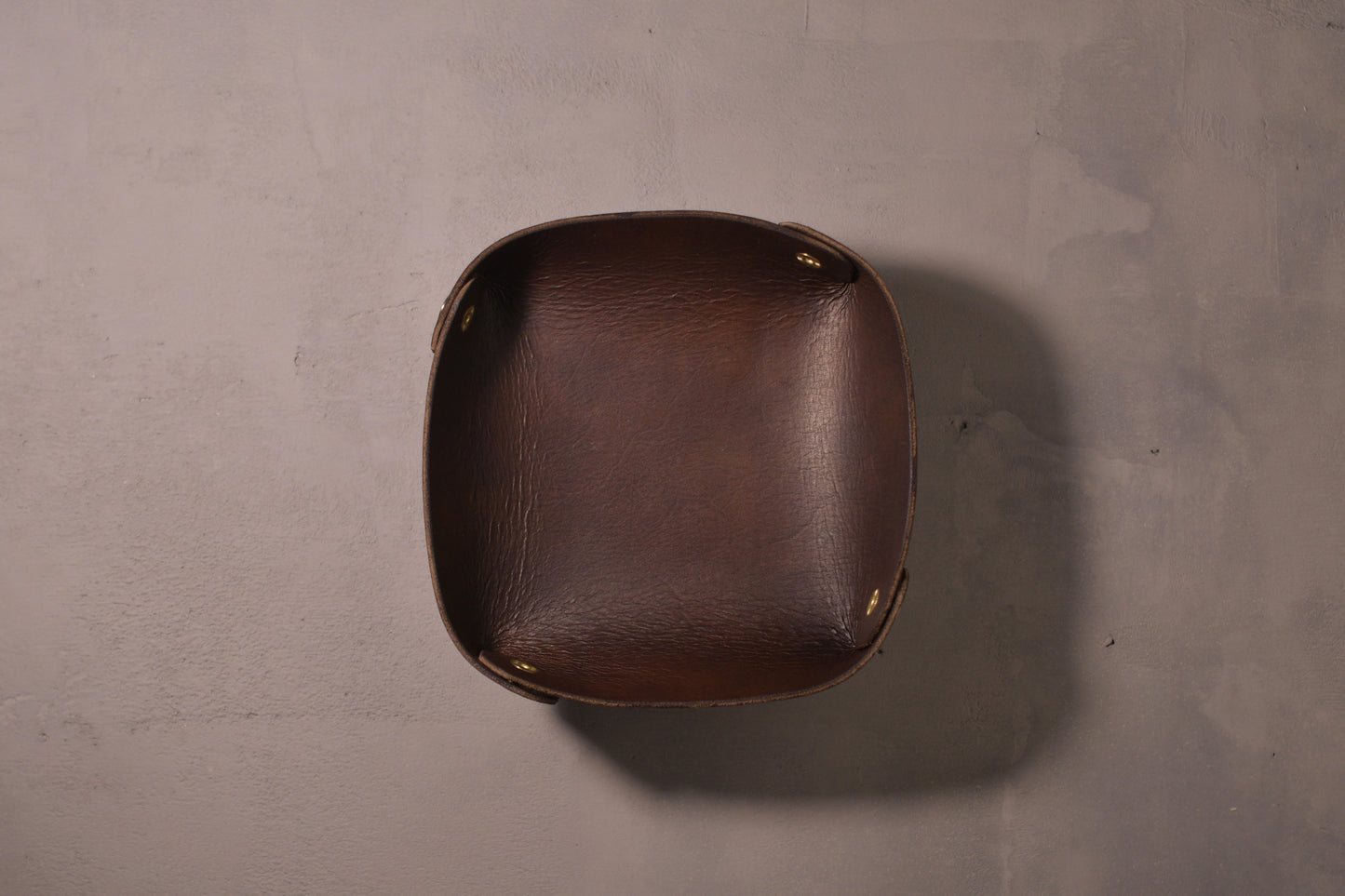 Folding Catchall with brass snaps, brown veg tan leather, hand made (folded, empty)