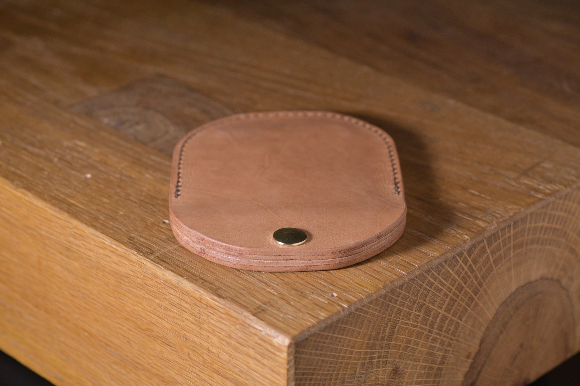 Minimal single pocket cash wallet with brass snap closure and pop open mechanism, natural veg tan leather, hand made (45 empty)