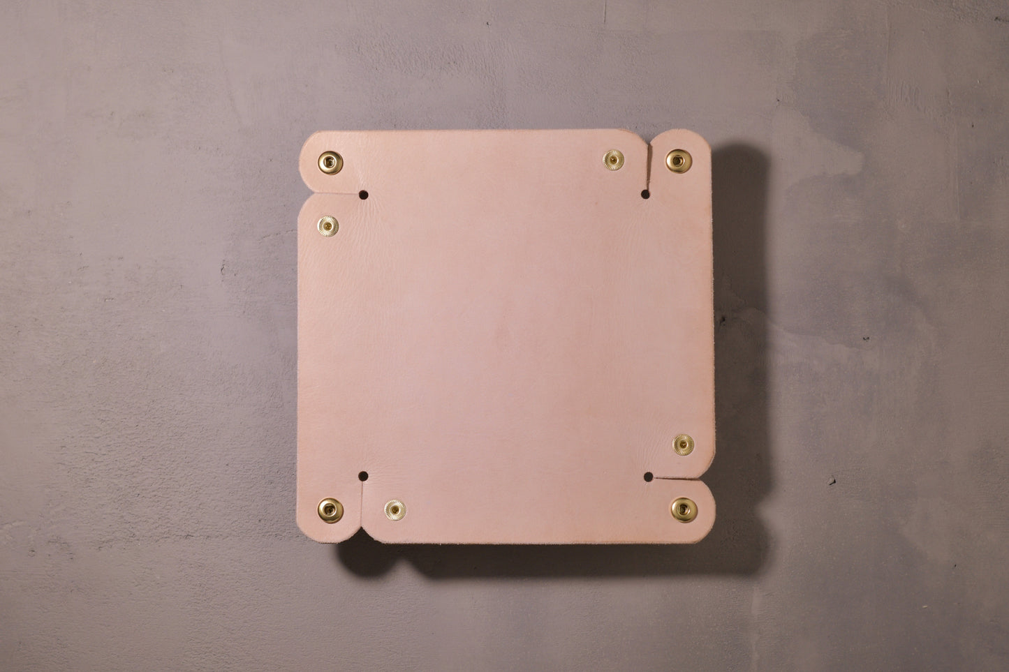 Folding Catchall with brass snaps, natural veg tan leather, hand made (unfolded/flat)