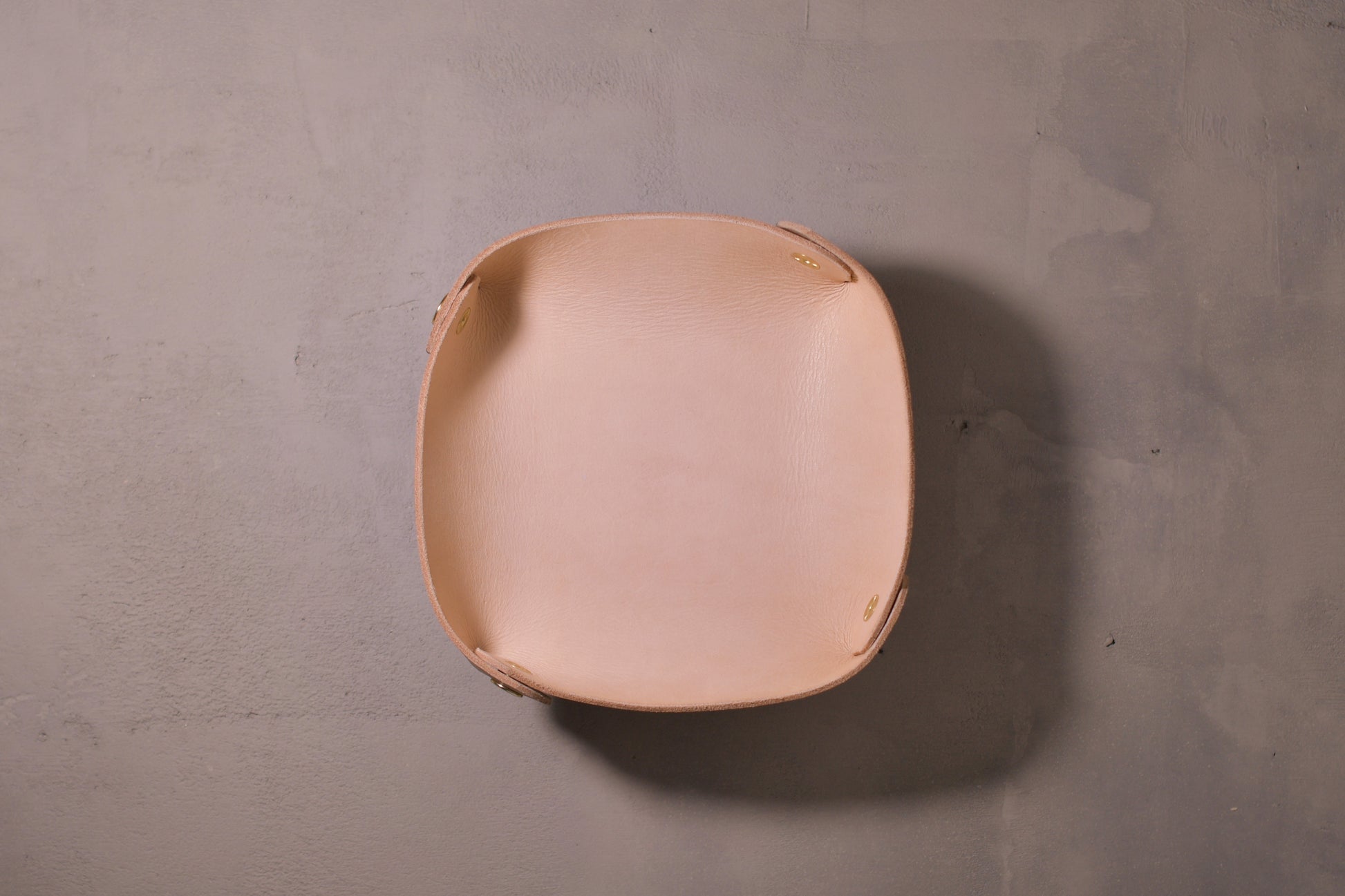 Folding Catchall with brass snaps, natural veg tan leather, hand made (folded, empty)