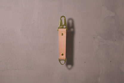 Keychain with carabiner style clip and brass hardware, natural veg tan leather, hand made