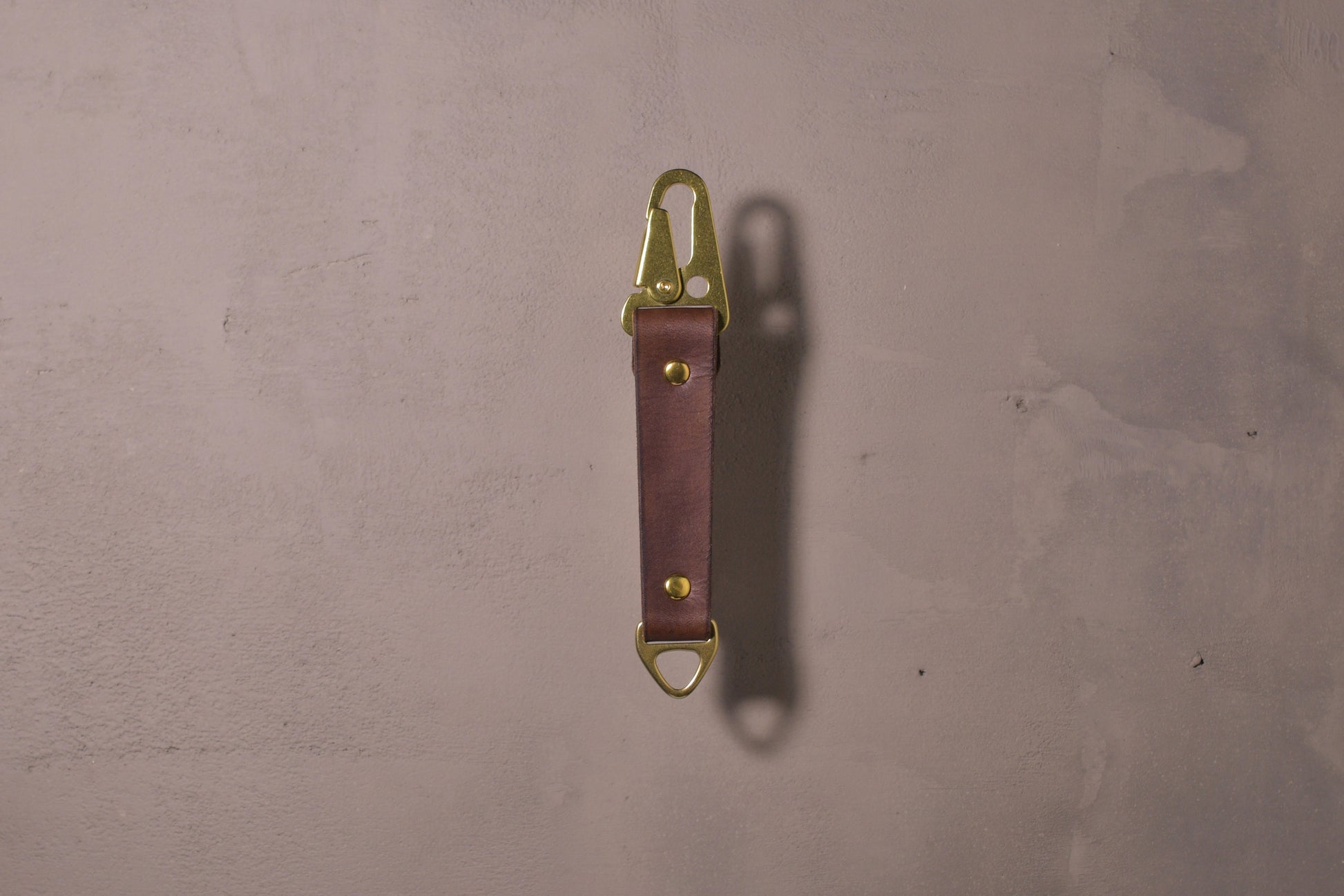 Keychain with carabiner style clip and brass hardware, brown veg tan leather, hand made