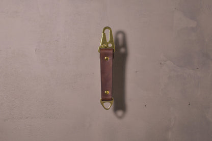 Keychain with carabiner style clip and brass hardware, brown veg tan leather, hand made