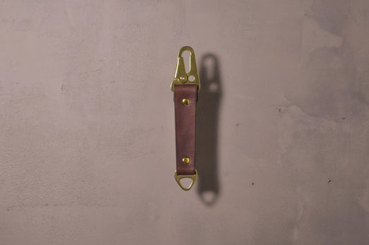 Keychain with carabiner style clip and brass hardware, brown veg tan leather, hand made