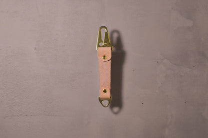Keychain with carabiner style clip and brass hardware, natural veg tan leather, hand made (back side)