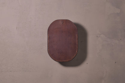 Minimal single pocket cash wallet with brass snap closure and pop open mechanism, brown veg tan leather, hand made (back)