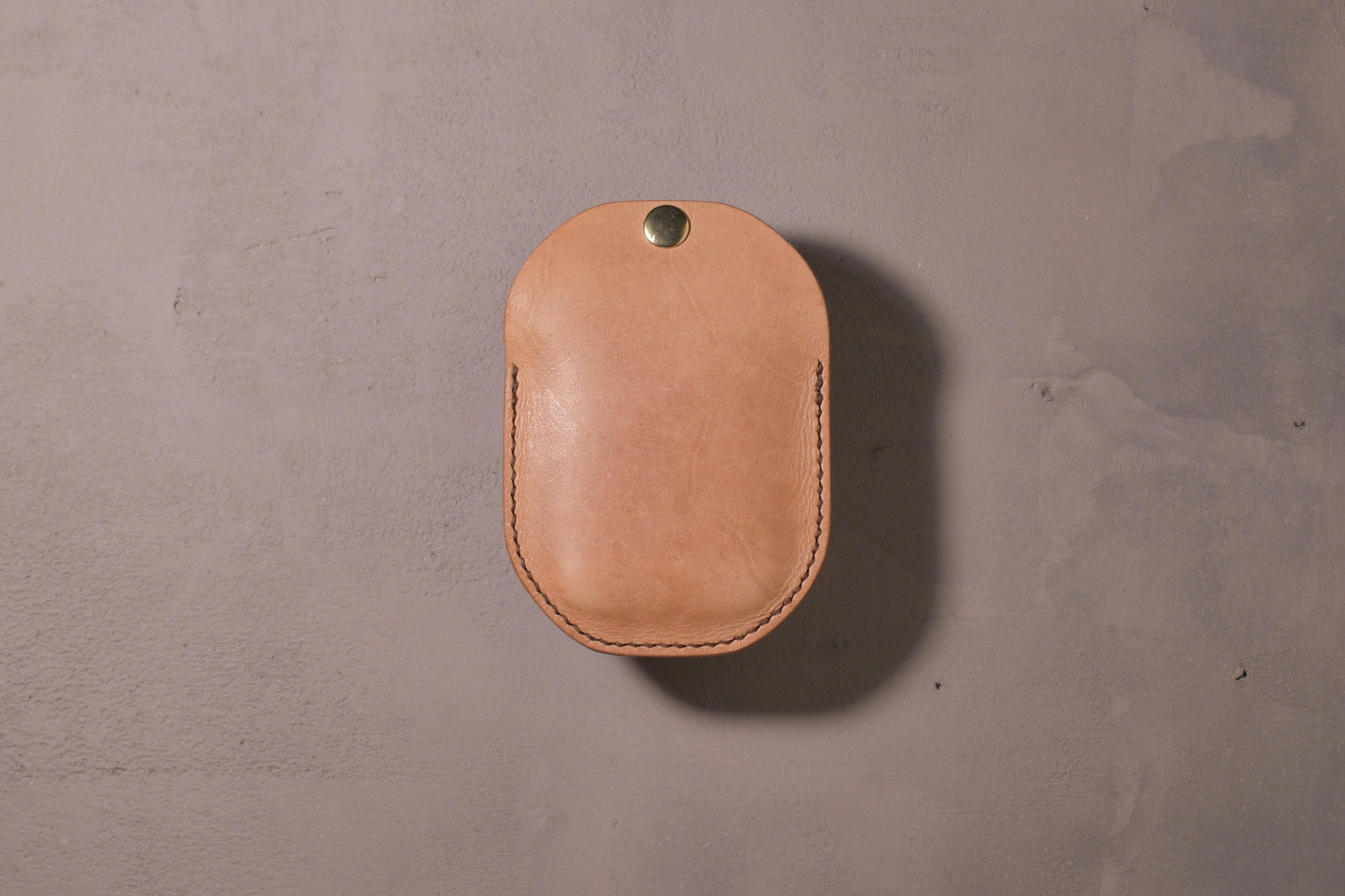 Minimal single pocket cash wallet with brass snap closure and pop open mechanism, natural veg tan leather, hand made (full)