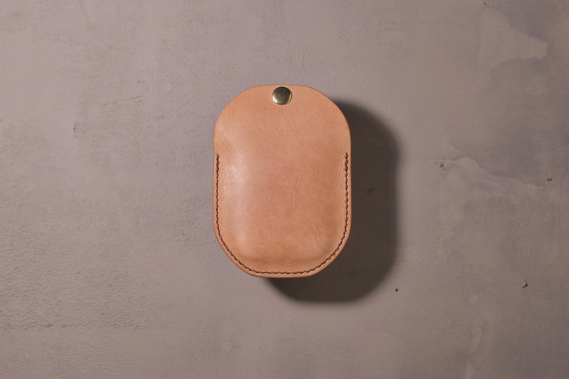 Minimal single pocket cash wallet with brass snap closure and pop open mechanism, natural veg tan leather, hand made (full)