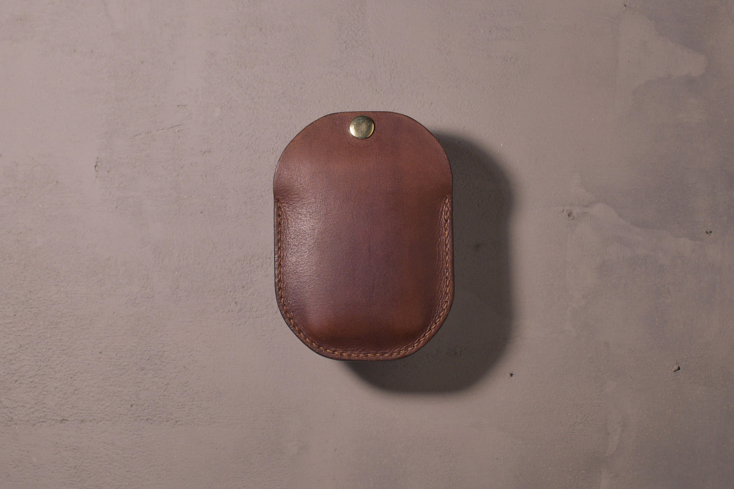 Minimal single pocket cash wallet with brass snap closure and pop open mechanism, brown veg tan leather, hand made (full)