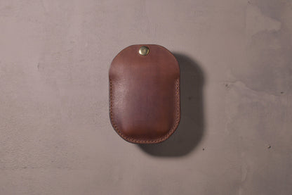 Minimal single pocket cash wallet with brass snap closure and pop open mechanism, brown veg tan leather, hand made (full)