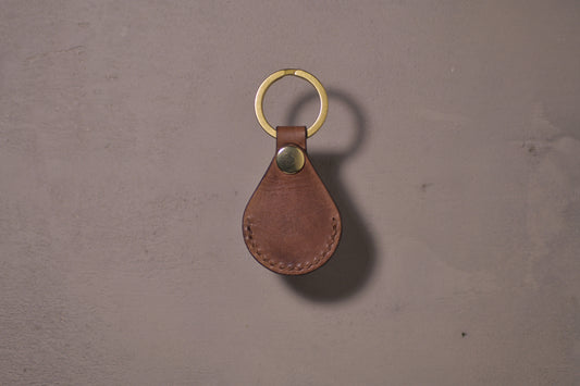 AirTag holder with brass keychain ring, brown veg tan leather, hand made (empty)