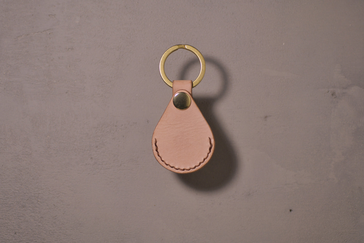 AirTag holder with brass keychain ring, natural veg tan leather, hand made (empty)